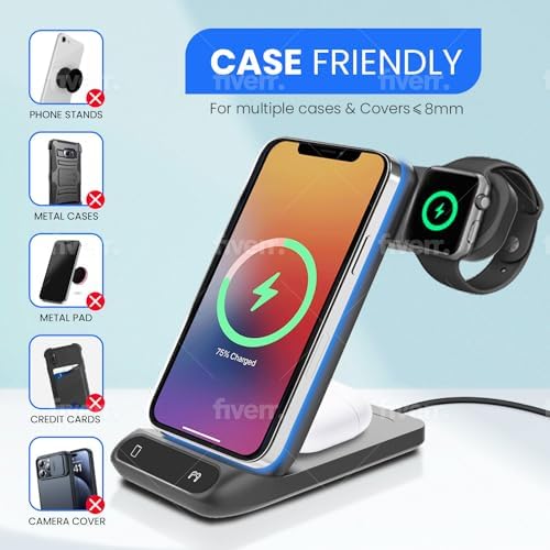 Ultimate 3-in-1 Wireless Charging Station – 20 W Fast Charger for i Phone 15/14/13/12, Apple Watch & Air Pods – Foldable Travel Design for Enhanced Portability and Universal Compatibility – Sleek, Durable, and Efficient Power Hub for Modern Lifestyles