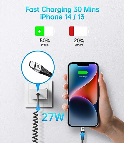 Premium Coiled Lightning Charger Cable for Car – 2-Pack with 3 FT & 5 FT Lengths, MFi Certified Retractable Cord for i Phone 14/13/12/11 Pro Max/XS MAX/XR/XS/8, i Pad & i Pod – Fast Charging & Enhanced Compatibility for Effortless Power on the Road