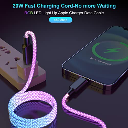 Transform Your Charging Routine with the RGB LED Light Up i Phone Lightning Charger Cable – 27 W Fast Charging Cord for i Phone 14, 13, 12, Pro, 11, and 8 – 3 FT USB to Lightning Cable with Eye-Catching Glow and Apple MFi Certification for Enhanced Durability and Speed