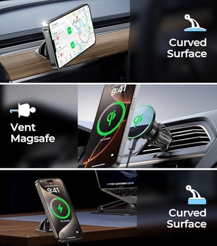 Revolutionary Qi2 Mag Safe Car Mount for i Phone 16 Pro Max – 2-in-1 Dashboard & Air Vent Holder with Strong Adhesive, Heat-Resistant Design, 360° Rotational Capability & Magnetic Convenience for Enhanced Driving Safety and Seamless Access to Navigation & Music