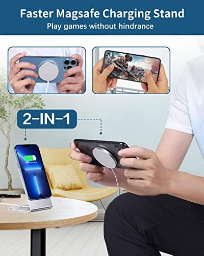 Magnetic Wireless Charger for i Phone 15/14/13/12 Series – Versatile Mag Safe Charging Stand with Dual Ports & 5 ft Cable for i Phone and Air Pods 2/3/Pro (Adapter Not Included) – Enhanced Speed & Seamless Compatibility for Effortless Power Solutions