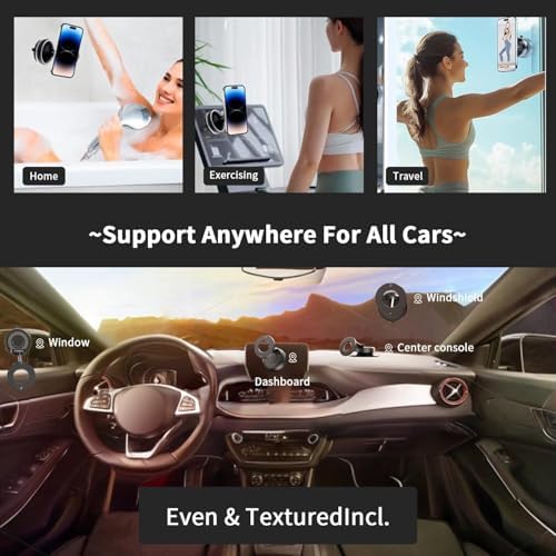 Upgraded 360° Vacuum Magnetic Phone Holder, Suction Cup Phone Mount, Foldable Strong Magnetic Cell Holder for Car/Gym/Mirror/Smooth Surface, Compatible with Magsafe iPhone (White) – Enhanced Compatibility and Speed