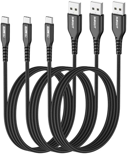 SUNGUY USB to USB C Cable 10FT[3Pack], USB A to USB C Cable 3A Type C Charger Fast Charging Nylon Braided for iPhone 16 15 Pro/Pro Max/Plus, Samsung Galaxy S23/S22/S21, USB C Devices – Enhanced Compatibility and Speed
