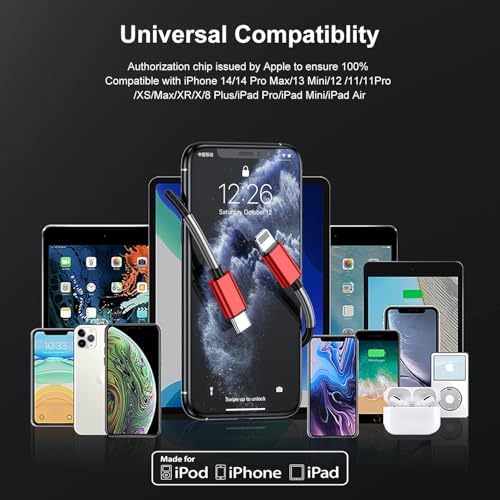 10-Foot Apple MFi Certified USB C to Lightning Charging Cable – Dual Pack High-Speed i Phone Charger for 14/13/12 Series and i Pad – Durable Long Charging Cord for Ultimate Convenience and Flexibility