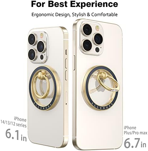 Allengel Bling Silver Magnetic Phone Grip – Stylish Mag Safe-Compatible Ring Holder & Kickstand for i Phone and Smartphones – 360-Degree Rotation, Secure Grip, and Elegant Design for Effortless Hands-Free Experience