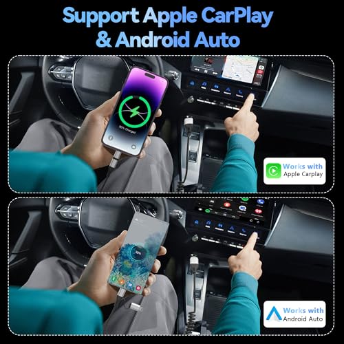 Universal Coiled USB to USB-C and Lightning Charging Cable for Car – 3 A Fast Charge & Data Sync Solution for i Phone and Android Devices – Ideal 3 Ft Length for Seamless Apple Car Play & Android Auto Integration – Durable, Tangle-Free, and Convenient Power Access in Your Vehicle – Enhance Your Driving Experience with Reliable Connectivity