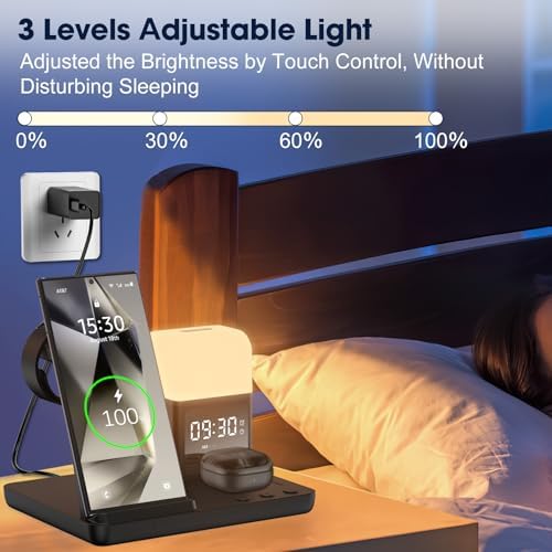 Ultimate 6-in-1 Wireless Charging Station for Samsung Devices – Stylish Purple Design with Alarm Clock and Night Light Functionality – Fast Charging for Galaxy S25/S24/S23 Ultra Series, Galaxy Watch 7/6/5/4, and Galaxy Buds – Ideal for Home or Office Use – Enhanced Safety Features and Adjustable Brightness Settings – Tidy Up Your Space with This Multi-Device Charger – Compatible with USB-C, Perfect for Samsung Users Seeking Convenience and Efficiency – Say Goodbye to Clutter and Hello to Seamless Charging Experience!