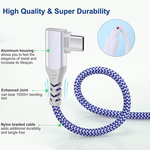 10 FT USB to C Cable 3 Pack – Fast Charging Right Angle Nylon Braided Charger for i Phone 16, Samsung Galaxy S25 & More – Superior Durability & Enhanced Comfort for Gaming & Streaming – Universal Compatibility for All Devices
