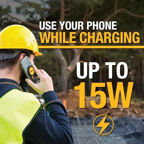 DEWALT 15 W Heavy Duty Wireless Charger – Fast Charging Pad for Mag Safe i Phone Models 16/16 Plus/16 Pro Max/15/14/13/12, Includes Versatile Wall Mounting Plate for Easy Installation – Durable, Efficient, and Sleek Design for Home or Office Use