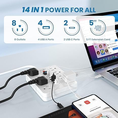 Dual Joule Loom 2-Pack Power Strip Surge Protector with 11 Outlets, 6 Fast USB Ports, 5 Ft Extension Cord, Space-Saving Flat Plug, Wall-Mount Design, Overload Safety for Home & Office Charging Stations – Ultimate Device Compatibility and Speed Enhancement
