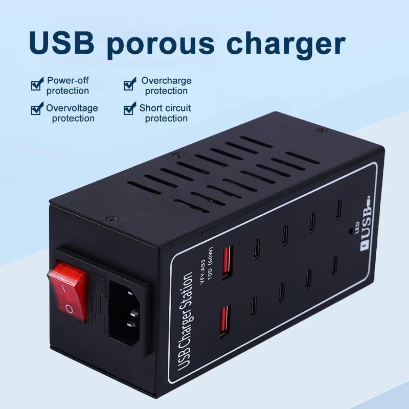 Ultimate 10-Port USB Charging Hub – Fast 60 W Power Delivery Multi-Port Charger for i Phone 13/14/15, Tablets & More – Intelligent Overcharge Protection for Home, Office, and Public Use – Sleek Desktop Accessory for Efficient Device Management