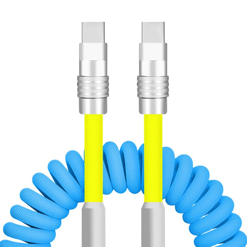 Dynamic Curly Chubby Coiled USB C Cable: 240 W Fast Charge Retractable Spiral Braid Cord for Carplay & Android Auto, Versatile Length 2.29 FT to 3.6 FT, Sleek Black and Red Design, Enhanced Compatibility for All USB-A to Type-C Devices
