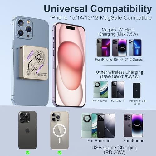 MOXNICE 5000 m Ah Magnetic Power Bank for Mag Safe – Ultra-Fast Charging Portable Battery Pack with 20 W USB-C Output, Sleek Titanium Design Compatible with i Phone 15, 14, 13, 12 – Effortless Wireless Charging for Active Lifestyles