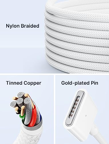 JSAUX 140 W USB-C Magnetic 3-in-1 Charging Cable – 10 FT Durable Nylon Braided Design for Mac Book Air & Pro (2023/2022 M2, 2023 M3/2021 M1) – Rapid Power Delivery & Hassle-Free Connectivity for Home, Office, and Travel Use
