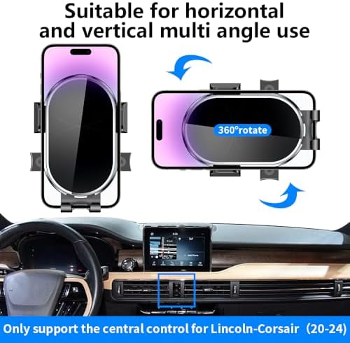Premium 360-Degree Rotating Car Phone Holder for Lincoln Corsair 2020-2025 – Secure Dashboard Mount for Ultimate Navigation Convenience & Enhanced Connectivity – Easy Installation, Non-Slip Design, Perfect Fit for SUV Accessories