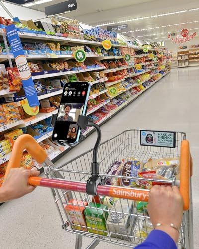 Enhanced Gooseneck Stroller Phone Holder – Versatile One-Handed Smartphone Mount for Strollers, Carts, and Wheelchairs – Universal Compatibility with i Phone 16, 15 Pro Max, 14, 13, 12, 11 & Android Devices – Effortless Hands-Free Convenience with Adjustable Angles – Secure, Durable Clamp for Safe Attachment – Lightweight Design for Easy Portability and Use