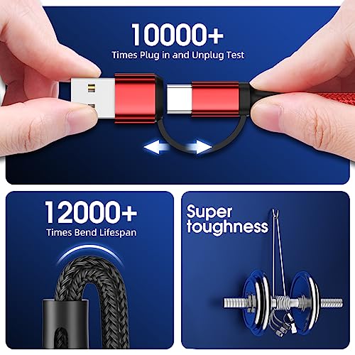 Versatile 6 in 1 Multi Charging Cable [3 Pack, 4 FT] – Durable Nylon Braided Fast Charging Cord for USB A/C, Micro USB, and Lightning Devices – Universal Phone Charger for Home, Office, and Travel – Enhanced Compatibility for All Smartphones and Tablets