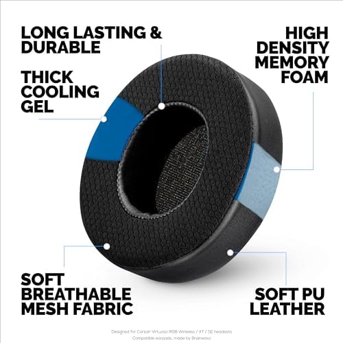 Transform Your Gaming Experience with Brainwavz Premium Replacement Ear Pads for Corsair Virtuoso RGB Wireless & XT Headsets – Ultra-Soft PU Leather Cushions Engineered for Lasting Comfort, Superior Fit, and Exceptional Sound Isolation – Ideal Upgrade for Extended Play Sessions and Seamless Compatibility