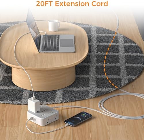 TESSAN Power Strip Tower Surge Protector: 8 AC Outlets & 3 USB Ports (1 USB-C) with 900 Joules Protection, 5 FT Flat Plug Extension Cord – Ultimate Desk Charging Station for Home Office and Dorm Room Efficiency