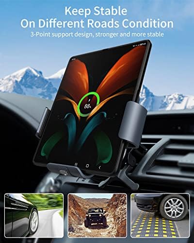 Fast Charging Wireless Car Charger for Samsung Galaxy Z Fold 6/5/4/3 – Auto-Clamping Air Vent and Dashboard Mount with Dual Coils for Optimal Efficiency – Essential Qi-Compatible Accessory for Seamless Navigation and Enhanced Convenience