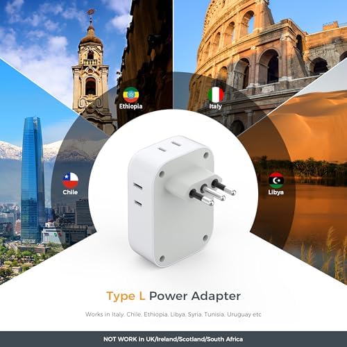 Ultimate European Travel Power Adapter: 4 AC Outlets & 3 Fast Charge USB Ports (1 USB-C PD 20 W) – Compact, Foldable Design for Effortless Connectivity in Spain, France, Germany, Italy, Portugal & Iceland – Versatile Compatibility for All Your Devices