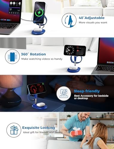 All-in-One Wireless Charging Station for Apple Devices – 15 W Fast Qi-Certified Mag-Safe Charger for i Phone 16, 15, 14, 13, 12, Apple Watch & Air Pods – Adjustable Viewing Angle, Ideal Gift for Women – Enhance Your Charging Efficiency and Style