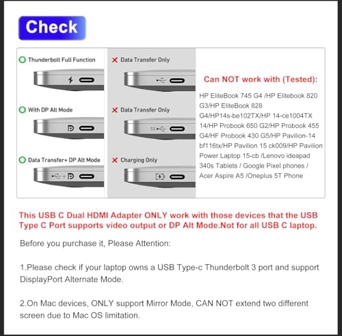 Transform Your Workspace with Our Dual HDMI Splitter – Ultimate Adapter for Dual Monitor Setup, Featuring USB 3.0 for Rapid Data Transfer and 100 W Power Delivery for Effortless Charging – Ideal Laptop Docking Station for Dell, HP, and Mac Users – Unleash Your Productivity and Enjoy Flawless Multi-Screen Functionality with Exceptional Compatibility and Top-Tier Performance
