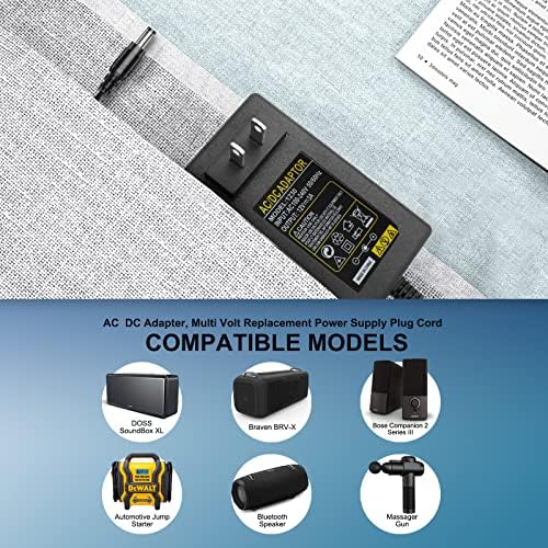 12 V 3 A Universal Power Adapter for Bluetooth and PC Speakers – Compatible with DOSS Sound Box XL, Braven BRV Series & Bose Companion II/III – Reliable Charger Cord for Optimal Sound Performance and Durability