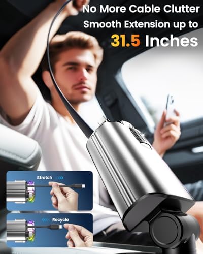 Transform Your Drive with a Multi-Port Retractable Car Charger & Air Freshener Diffuser – Fast USB-C Charging with Star Lights for i Phone & More – Ultimate Car Accessory for Enhanced Ambiance and Organization