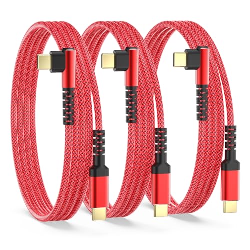 Maximize Your Charging Efficiency with 3-Pack 10 FT 60 W USB C to USB C Cables – Durable Braided Design, Ergonomic Right Angle Connector for Seamless Use with i Phone 16/15 Pro Max Plus, Galaxy S25/S24, i Pad Pro/Air, Mac Book Pro/Air – Ideal for Home, Office, and Travel Convenience