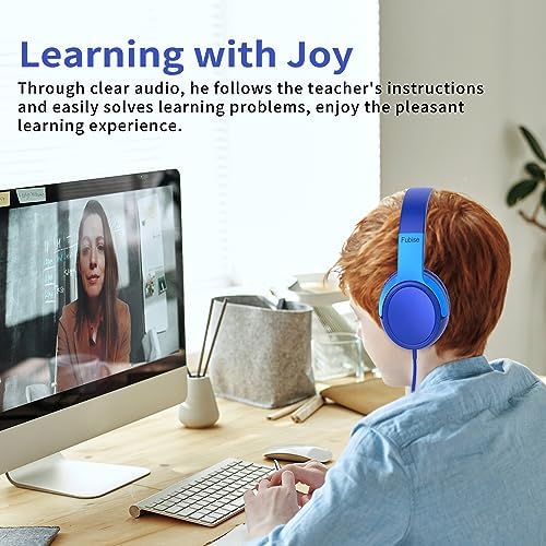 Safe Listening Over-Ear Headphones for Kids – Durable Foldable Wired Design with Volume Limiter and Built-in Mic – Comfortable Navy/Blue Headset Ideal for Educational Use and Gaming – Perfect Compatibility with Tablets, Computers, and Smartphones – Stylish Audio Solution for Young Learners