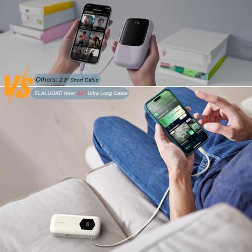 Ultra-Fast 2025 Portable Power Bank 10000 m Ah with Integrated Retractable PD Cable – 35 W Quick Charge Solution for i Phone, Samsung, Android, i Pad & Mac Book – Dual Device Charging Capability & Intelligent LED Power Indicator (Chic Blue)