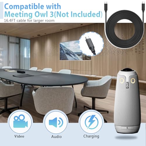 Wadoy 16ft USB-C Cable Compatible with Meeting Owl 3,USB C Cable Replacement for Meeting Owl 3,20Gbps Extension Type C Cable for Larger Meeting Room,Longer Table – Enhanced Compatibility and Speed
