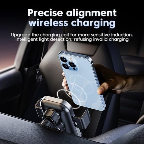 Redmaple 15 W Fast Wireless Car Charger with Auto-Clamping Phone Holder for Air Vent – Effortless Charging & Enhanced Compatibility for i Phone 14/13/12/11 Pro/XR/XS/X/8 – Streamlined Design for Hands-Free Navigation and Safety