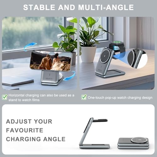 Ultimate 3-in-1 Magnetic Wireless Charging Station: Fast Travel Charger for i Phone 16, 15, 14 – Apple Watch Ultra/SE/9/8 – Air Pods Pro 4/3 – Compact Foldable Design with 18 W Adapter for Efficient Multi-Device Charging (White) – Enhanced Durability & Quick Charge Technology