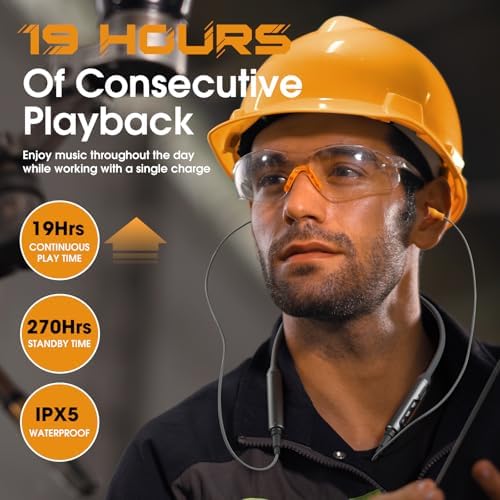 MIPEACE Bluetooth Noise-Canceling Neckband Earplugs – Premium 29 d B Hearing Protection Headphones with 19+ Hour Battery Life and Sweatproof Comfort for Lawn Care & DIY Tasks (Chic Blue) – Effortless Device Pairing & Customized Fit for Extended Use