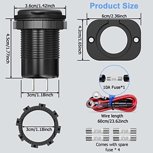 High-Speed Dual USB C Car Charger Socket 12 V Outlet – 2 Pack Aluminum Metal 78 W with 30 W PD & 18 W QC3.0 Ports, Waterproof LED Voltmeter & Power Switch for RVs, Motorcycles, and Marine Use – Ultimate Compatibility & Reliability for All Devices