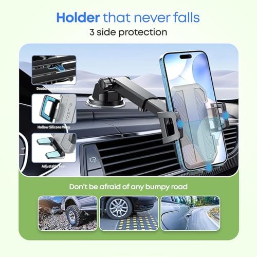 Universal 3-in-1 Car Phone Holder with Adjustable Suction Cup – Versatile Windshield, Dashboard & Air Vent Mount for i Phone 14, 15, 16 and Smartphones up to 6.8 Inches – Enhance Your Driving Safety and Accessibility
