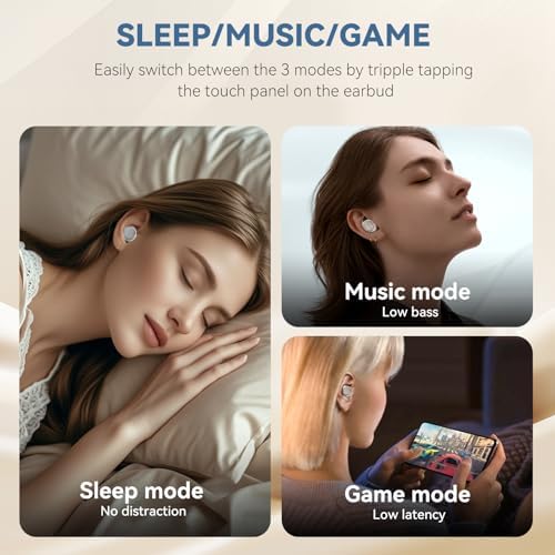 Ultimate Comfort Wireless Bluetooth Noise-Canceling Earbuds for Side Sleepers – 7-Hour Battery Life, Tailored Design for Gaming and Sleep, Immersive Sound Experience (White)