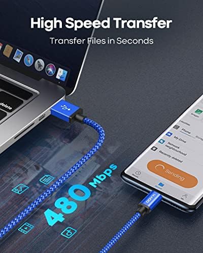 USB Type C Cable 5Pack (3/3/6/6/10FT), Nylon Braided USB C Cable Fast Charger Cord for iPhone 16/15, Samsung Galaxy S24 S23, LG V30 V20 G5 G6, PS5, Google Pixel, Redmi, HTC – Enhanced Compatibility and Speed