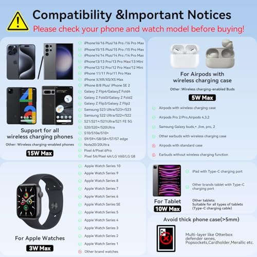 Multi-Device Wireless Charging Station with Clock & 7-Color Ambient Light for i Phone 16/15/14, Apple Watch 10/9/8, and Air Pods 4/3/2 – High-Speed 30 W Dock for i Pad and Samsung Devices, Stylish Desk Organizer with Soothing Illumination