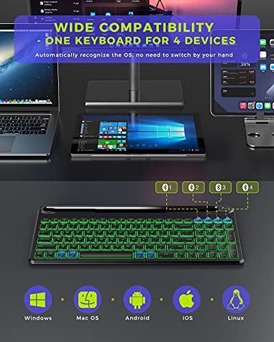 Revolutionize Your Typing with the seenda Backlit Multi-Device Bluetooth Keyboard – Wireless and Rechargeable with Ergonomic Design, Switch Seamlessly Between 4 Devices for Mac, Android, i OS & Windows – Perfect for Enhanced Productivity and Comfort!