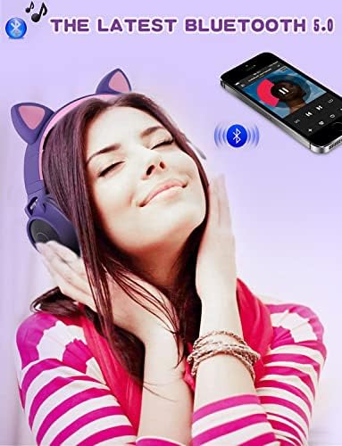 Vibrant Cat Ear Wireless Bluetooth Headphones for Kids and Teens – Fun LED Light-Up Design, Foldable Portability for Travel and Gaming – Superior Comfort for Long Listening Sessions on i Pads and Smartphones (Purple)