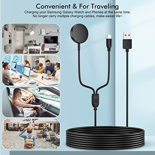 Dual-Purpose Samsung Watch and Phone Charger Cable – 6.6 FT Fast Charging Solution with 18 W USB A Adapter for Galaxy Watch Ultra/7/FE/6/5/4 and Galaxy S24/S23/S22, Fold 6/5, Flip 6/5, Buds, and Tab – Ultimate Compatibility and Enhanced Charging Efficiency