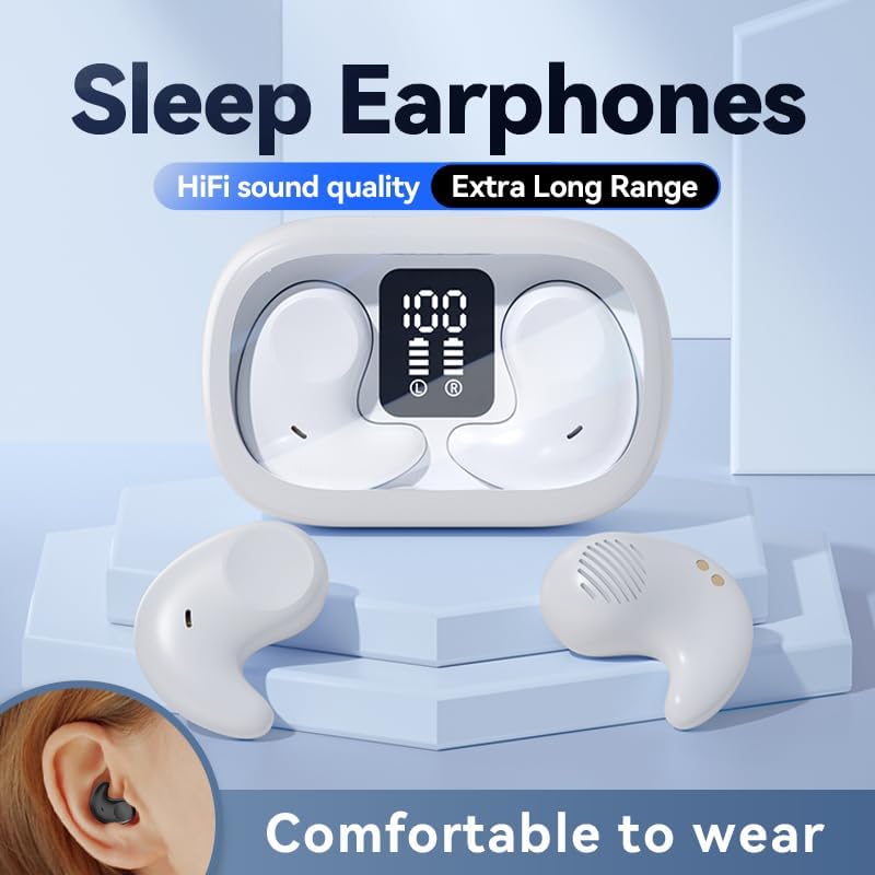 Invisible Comfort Wireless Sleep Earbuds for Side Sleepers – 58-Hour Noise-Cancelling Bliss with Crisp Call Clarity in Stylish Off White – The Essential Audio Solution for Restful Sleep and Effortless Connectivity