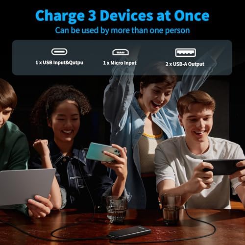 Ultra-Slim 10,000 m Ah Dual-Pack Portable Charger – 15 W Fast Charging Power Bank with USB-C Compatibility for i Phone, Samsung, Pixel & More – Effortless Mobility & Reliable Power Solutions