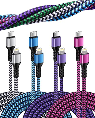 10 ft Braided USB Type C to Lightning Fast Charging Cable – MFi Certified Power Delivery Cord for i Phone 14/14 Pro Max/13/13 Pro/12/12 Mini/11/11 Pro/XR/XS – 4 Pack for Enhanced Flexibility and Convenience