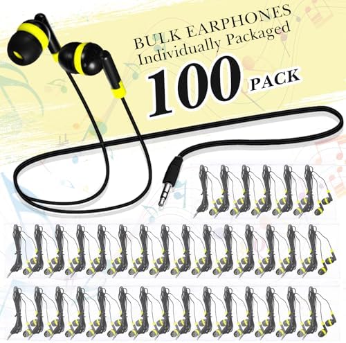 Kanayu 100-Pack Classroom Wired Earbuds – High-Quality Red Headphones with 3.5 mm Jack for Enhanced Learning Experiences, Individually Packaged for Hygiene and Easy Distribution, Ideal for Focused Listening in Libraries and Classrooms, Distraction-Free Design Without Microphone