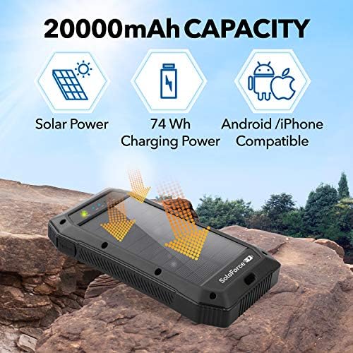 Eco-Friendly Solar Power Bank – 2000 m Ah Waterproof Wireless Charger for i Phone & Android | Fast Charging with Qi Technology, Dual USB-C Outlets & Integrated LED Light | Perfect for Outdoor Adventures & Camping