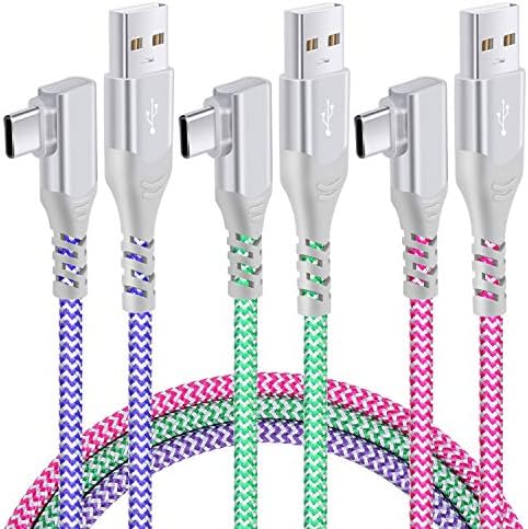 10 FT USB to C Cable 3 Pack – Fast Charging Right Angle Nylon Braided Charger for i Phone 16, Samsung Galaxy S25 & More – Superior Durability & Enhanced Comfort for Gaming & Streaming – Universal Compatibility for All Devices